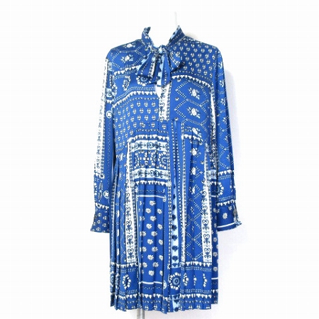 中古 ザラ Zara シャツ ワンピース 長袖 ひざ丈 リボン ボウタイ スキッパー プリーツ 総柄 ブルー S レディースの通販はau Pay マーケット ブランド古着のベクトル