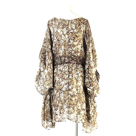 中古 シアタープロダクツ Theatre Products ワンピース チュニック 変形 総柄 長袖 丸首 茶 ベージュ レディースの通販はau Pay マーケット ブランド古着のベクトル