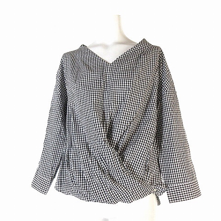 中古 ノーリーズ Nolley S シャツ チェック 裾 2way カシュクール 前結び 七分袖 Vネック 黒 白 38 レディースの通販はau Pay マーケット ブランド古着のベクトル