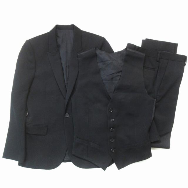 LITHIUM HOMME】美品リチウムオム 3ピース ブラックスーツ 中古
