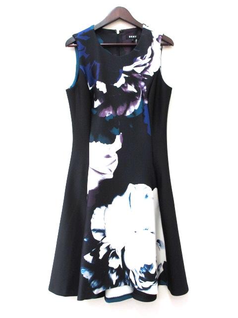 中古 ダナキャランニューヨーク Dkny ノースリーブ フレア ワンピース ブラックベース 黒系 ひざ丈 柄 8 の通販はau Pay マーケット ブランド古着のベクトル
