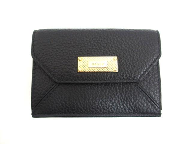 【中古】バリー BALLY レイア LEIR SUZY 三つ折り財布 レザー ブラック ピンク バイカラー コンパクトウォレット