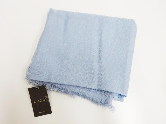 【中古】グッチ GUCCI GG柄 マフラー ストール ブルー ウール×リネン の通販は