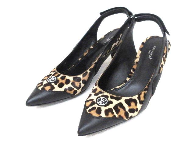 【中古】ルイヴィトン LOUIS VUITTON アークライト パンプス レオパード柄 40 黒×茶系 1ABTMZ スリングバック