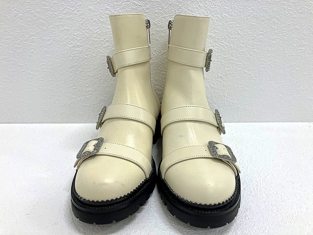 中古】ジミーチュウ JIMMY CHOO ビジュー装飾バックル レザーショート