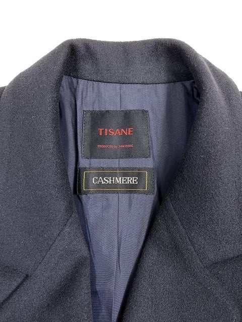 【中古】TISANE CASHMERE ウール カシミヤブレンド ダブルブレスト チェスターコート アウター ネイビー フリーサイズ｜au PAY  マーケット