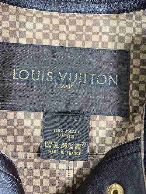 【中古】ルイヴィトン LOUIS VUITTON ラムスキン レザー スタンドカラー 裏ダミエ柄 コート アウター ダークブラウン｜au PAY  マーケット