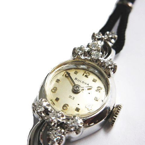 14k アンティーク手巻き腕時計　ダイヤ付き　ブローバ　bulova