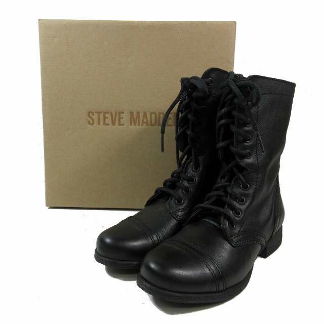 中古】スティーブマデン STEVE MADDEN TROOPA BLACK LEAT ミドルブーツ