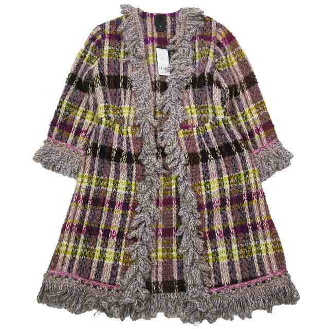 【中古】未使用品 21AW ANNA SUI TECHNICOLOR TARTAN COAT ツイード フリンジ コート 4 マルチカラー 721I50