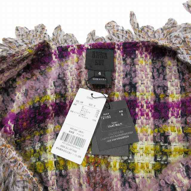 【中古】未使用品 21AW ANNA SUI TECHNICOLOR TARTAN COAT ツイード フリンジ コート 4 マルチカラー 721I50