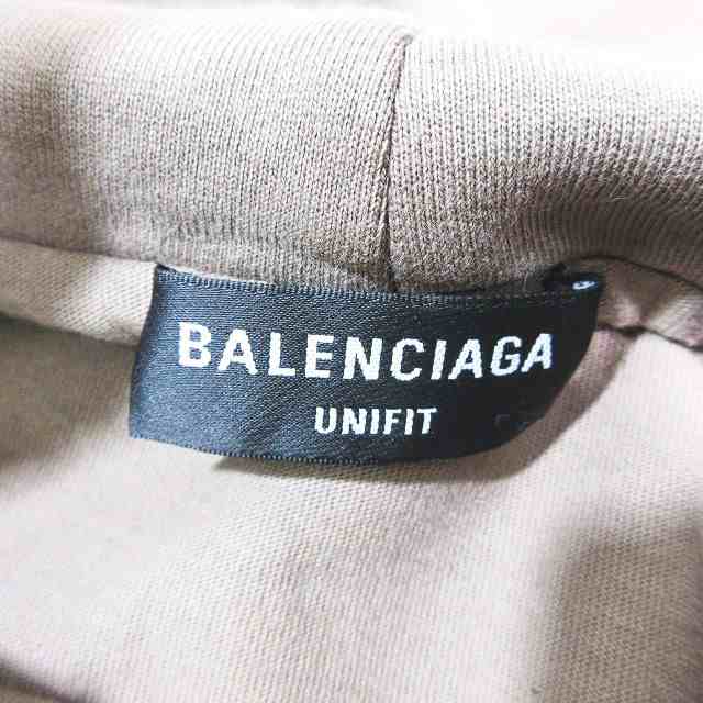 【中古】美品 バレンシアガ BALENCIAGA トレーナー ダメージ加工 穴あき パーカー フーディ プルオーバー ロゴ 長袖 ブラウン M メンズ  ｜au PAY マーケット