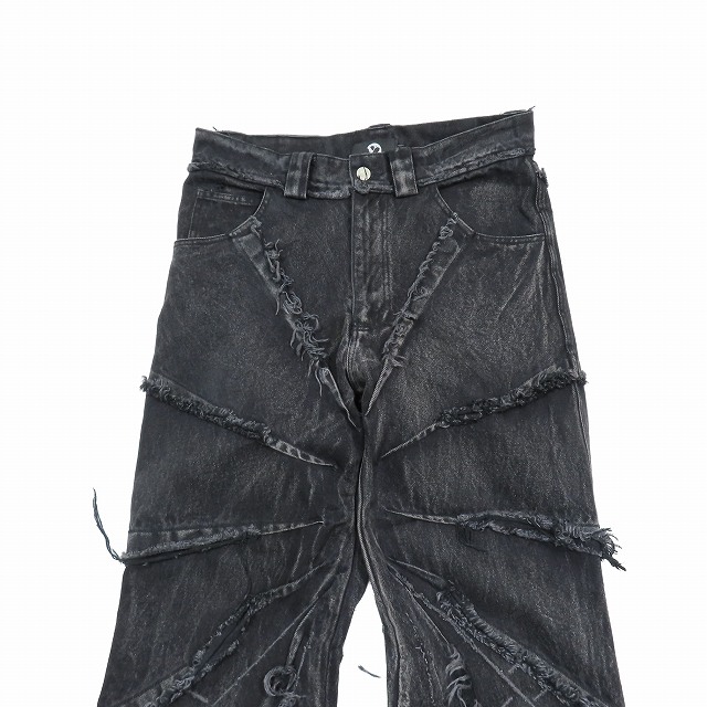中古】cyvist サイヴィスト FLARE WEBBED DENIM BLACK ダメージ加工