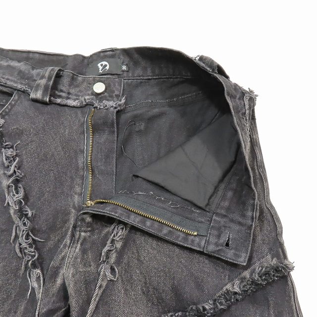 中古】cyvist サイヴィスト FLARE WEBBED DENIM BLACK ダメージ加工