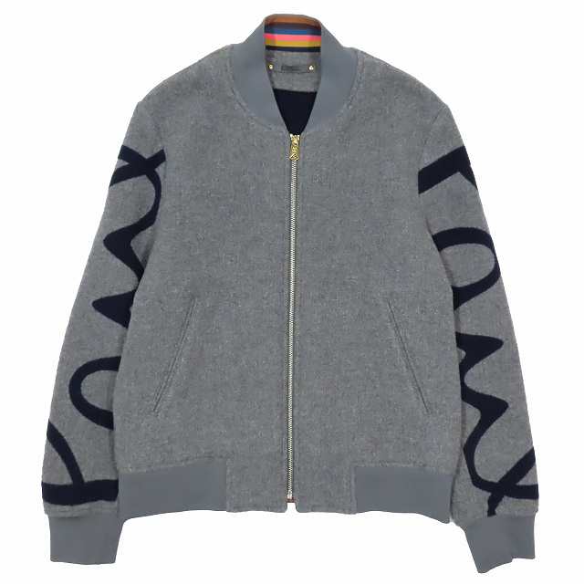 【中古】美品 19AW ポールスミス PAUL SMITH ビッグロゴ ジップアップ ブルゾン ジャケット アウター グレー サイズM