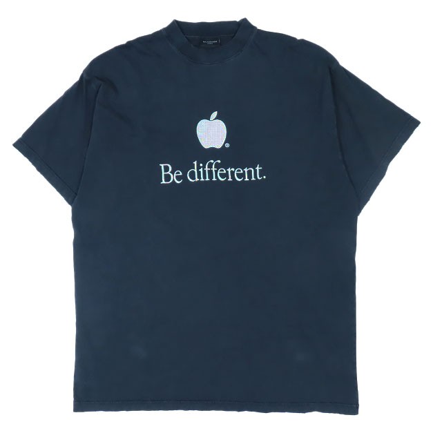 【中古】22AW バレンシアガ BALENCIAGA Be different Tee アップル ロゴ 刺繍 Tシャツ 半袖 ダメージ加工 オーバーサイズ 黒 2 ☆AA★