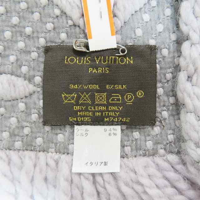 ルイヴィトン LOUIS VUITTON エシャルプ・ロゴマニア モノグラム マフラー フリンジ ウール シルク グレー マフラー