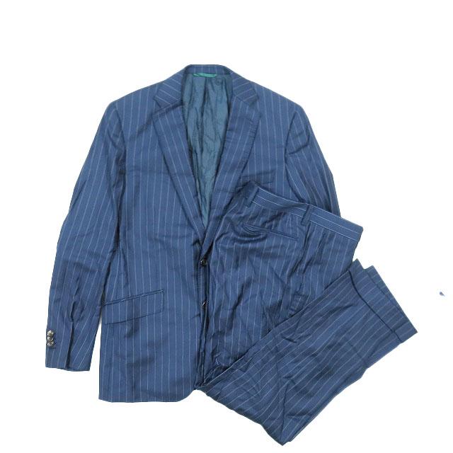 【中古】Loro Piana ストライプ スーツ セットアップ テーラードジャケット パンツ シングル FOUR SEASONS super130's 2B ネイビー