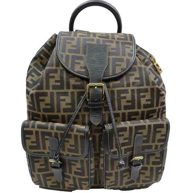 【中古】美品 フェンディ FENDI ヴィンテージ ズッカ柄 バックパック リュック バッグ ブラック