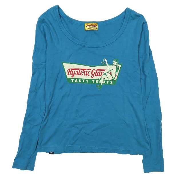 【中古】ヒステリックグラマー HYSTERIC GLAMOUR DIZZY&MILKY Tシャツ オープンネック ロングスリーブ 長袖 プリント ブルー F