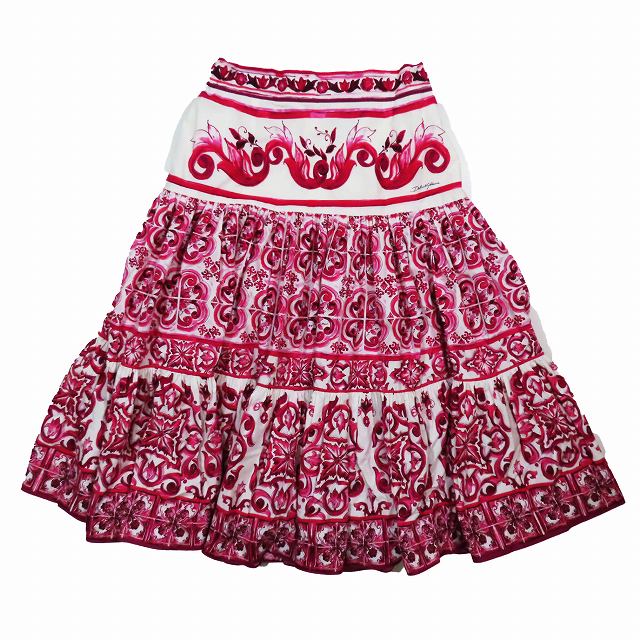 【中古】ドルチェ&ガッバーナ ドルガバ DOLCE&GABBANA マジョリカプリント 総柄 ロングフレアスカート 赤 の通販は