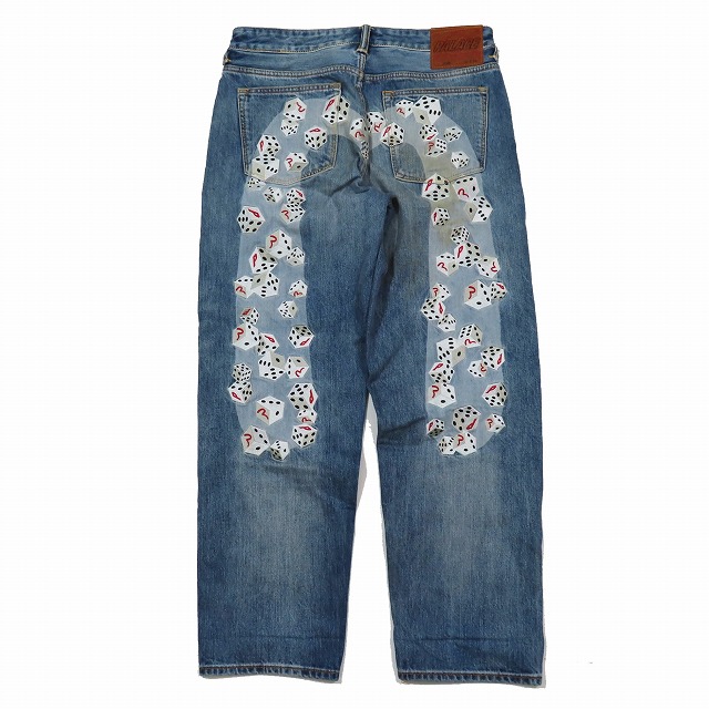 【中古】EVISU × Palace ダイス ダイコック プリント レギュラー ストレート フィット ジーンズ 32×34 ブルー系の通販は