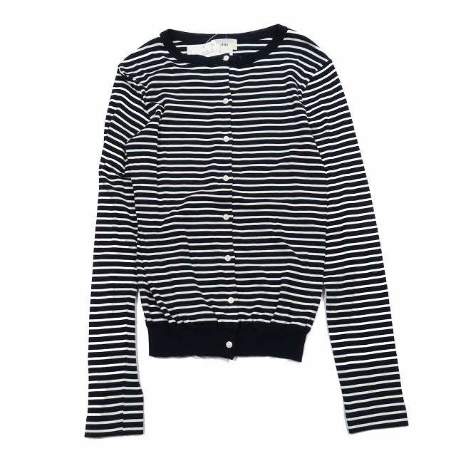 【中古】未使用品 イエナ IENA ボーダー コットンニット カーディガン 長袖 ラウンドネック カットソー F ネイビーの通販は 5,500円
