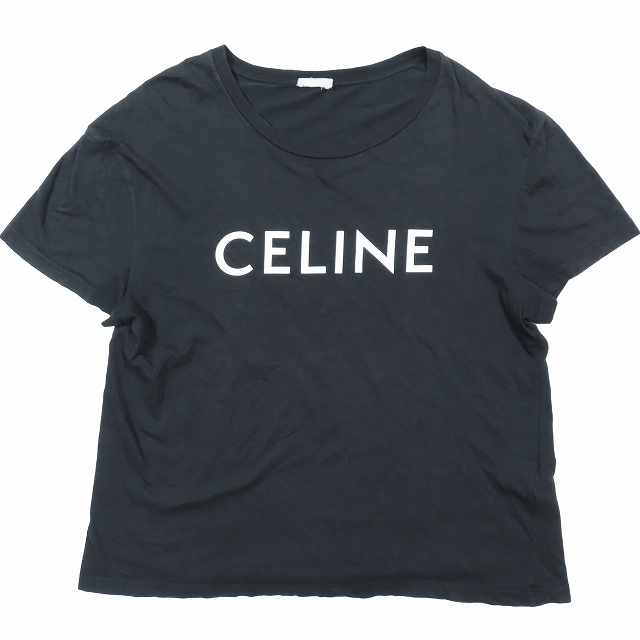 【中古】セリーヌ CELINE エディ期 Uネック ビックロゴプリント Tシャツ カットソー トップス 半袖 黒 ブラックの通販は 18,250円