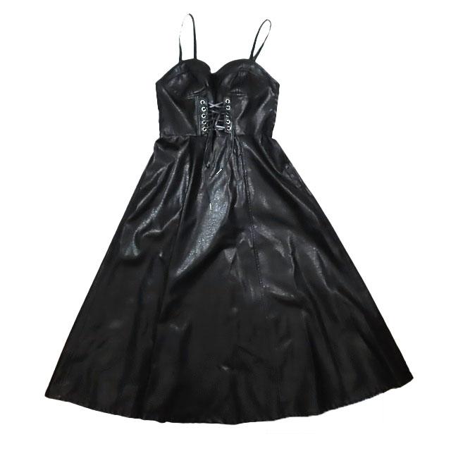 【中古】極美品 24AW アンド エルシー ＆ellecy ネオブラックワンピース レザー ロング ベアワンピース M レディース 