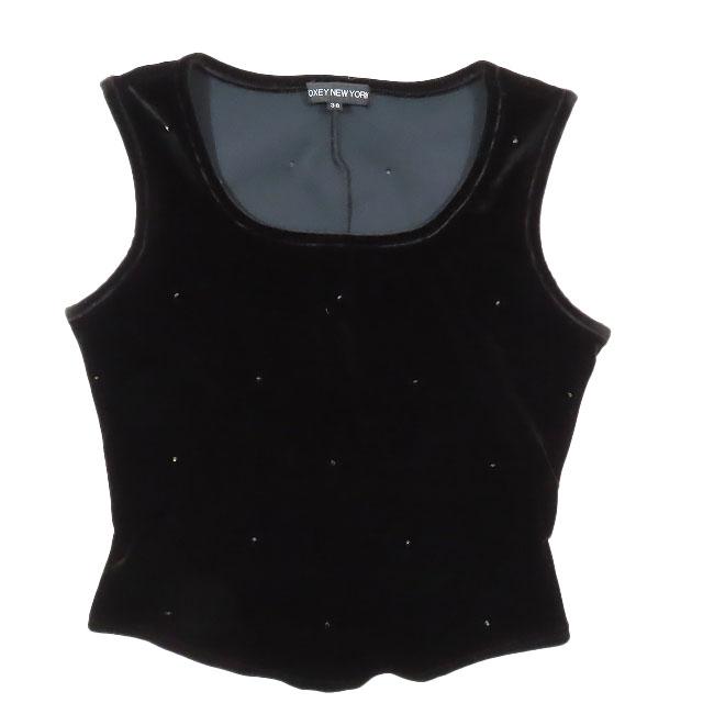 【中古】フォクシーニューヨーク FOXEY NEW YORK ノースリーブ カットソー ベロア ビジュー タンクトップ 黒 ブラック 38 レディース の通販は