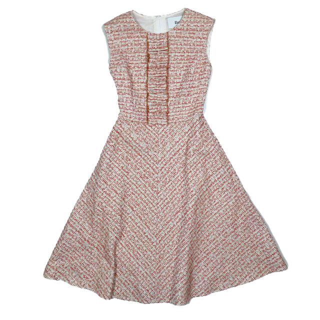 【中古】21AW ルネ Rene ツィード ワンピース ドレス ロング ノースリーブ フレア フリル ピンク 34 レディース の通販は