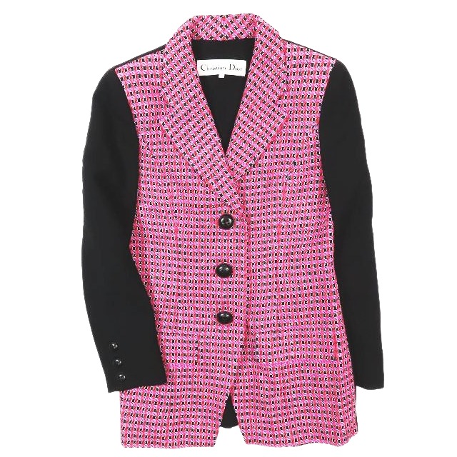ヴィンテージ クリスチャンディオール Vintage Christian Dior ツイード テーラード ジャケット ブレザー 3B 配色 9 ピンク