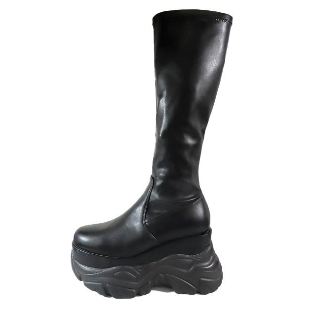 【中古】R&E アールアンドイー 厚底ラバーStorm ストレッチ ロングブーツ ボリュームソール レザー 靴 シューズ 黒 S レディース の通販は 5,200円