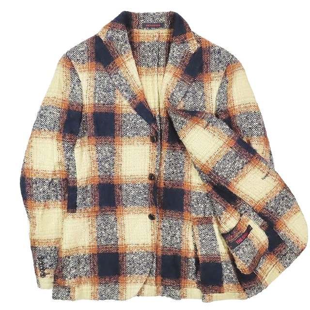 【中古】ザジジ THE GIGI DEGAS チェック柄 テーラード ジャケット 3B ブレザー ウール モヘヤブレンド 本切羽 48 M ネイビー メンズ