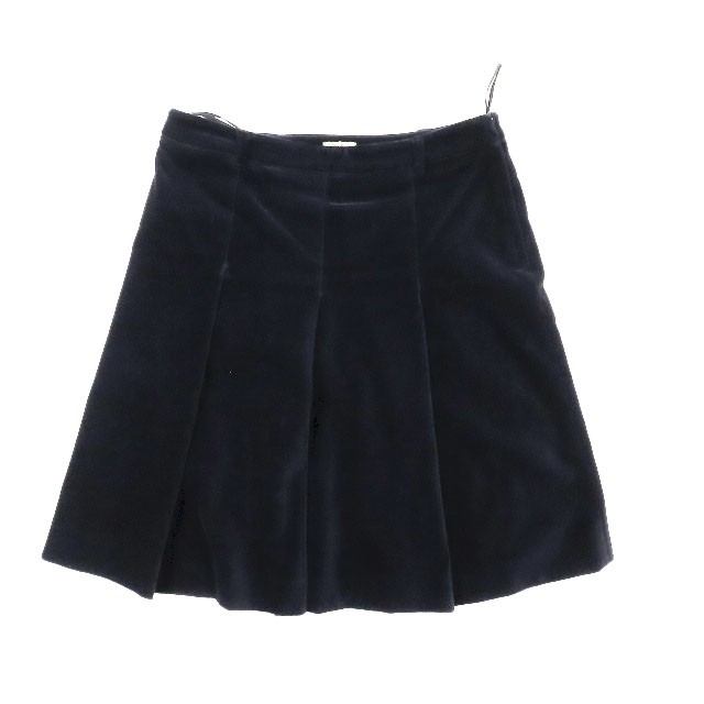 【中古】ミュウミュウ miumiu プリーツスカート スエード 膝丈 フレア ジップ 無地 ボトムス ダークネイビー 40 レディースYBA11 の通販は