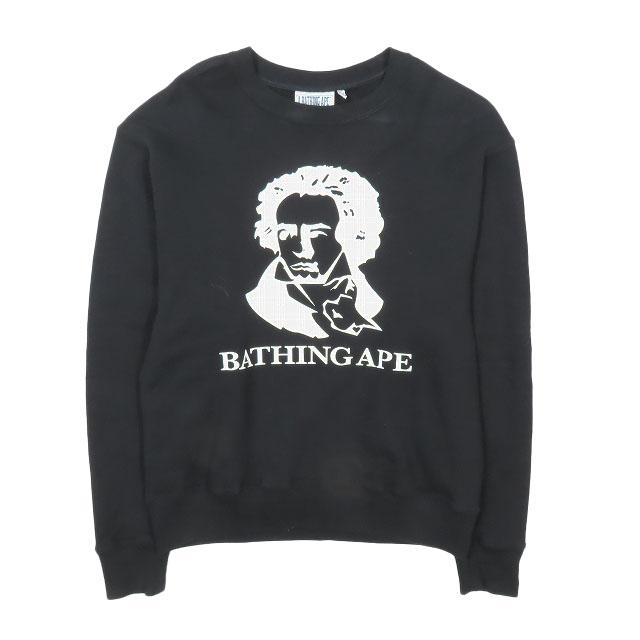 【中古】A BATHING APE RELAXED FIT CREWNECK スウェット トレーナー プリント ロゴ プルオーバー 長袖 トップス ブラック ホワイト Sの通販は