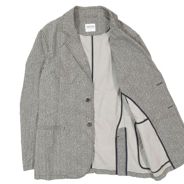 【中古】アルマーニ コレツィオーニ ARMANI COLLEZIONI ヘリンボーン柄 プリント テーラード ジャケット 2B ブレザー 48 L グレーの通販は