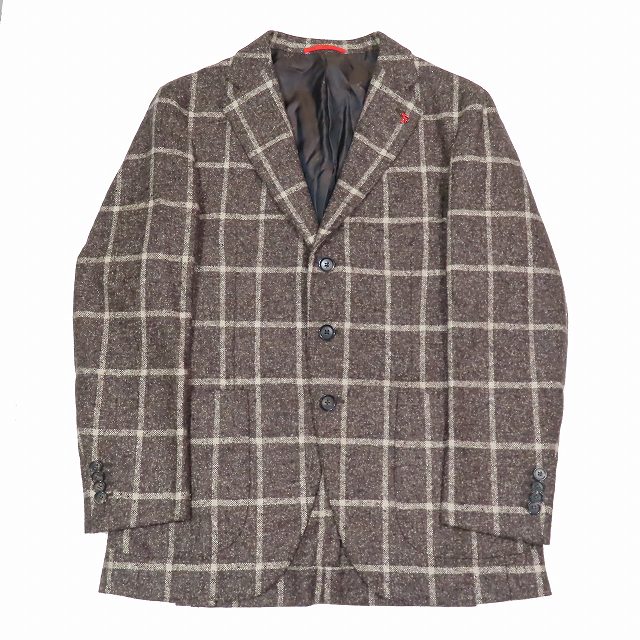 極美品✨ISAIA テーラードジャケット 50 XL チェック シルク混 美品 イザイア テーラードジャケット チェック 50 XL シルクリネン混ウール