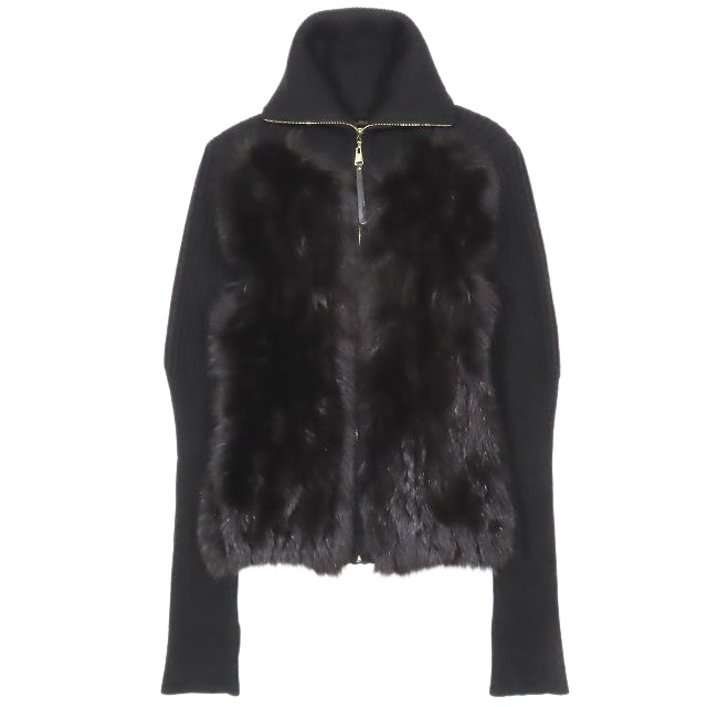【中古】ルイヴィトン LOUIS VUITTON フォックスファー カシミヤ リブ ニット カーディガン ジップアップ ジャケット ブルゾン S 黒の通販は 41,340円