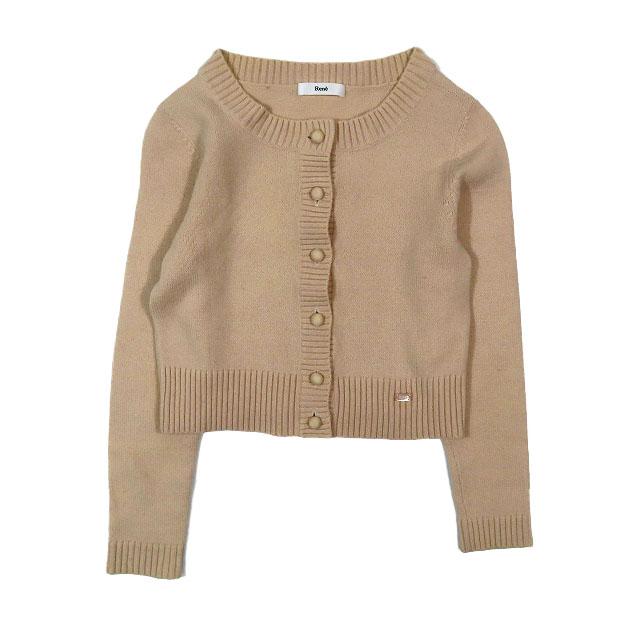 【中古】ルネ Rene ニットカーディガン ジャケット ウール クルミボタン ロングスリーブ ロゴ アウター ピンク 34 レディース の通販は 5,500円