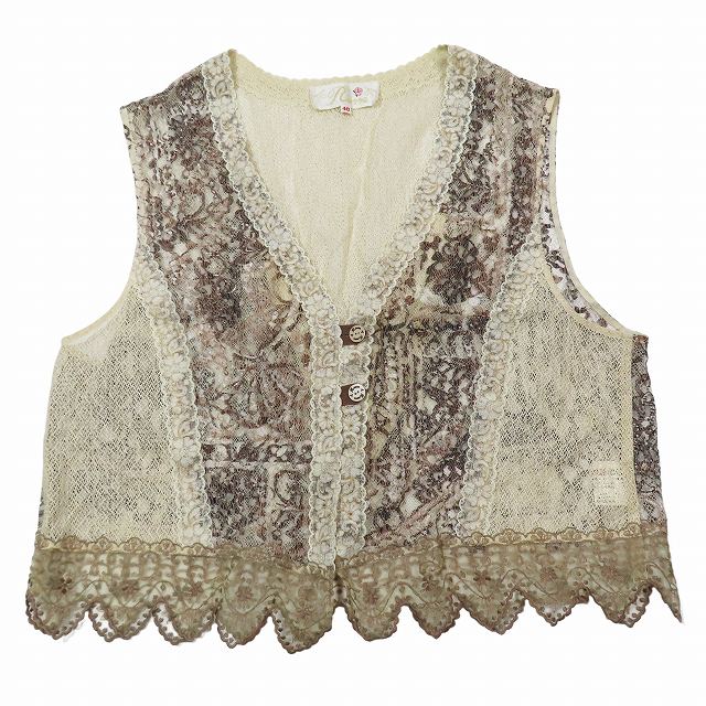 【中古】美品 インポートロッサ import Rossa 総レース ベスト ジレ 刺繍 花モチーフ 46 ベージュ/9YBA11 レディース の通販は