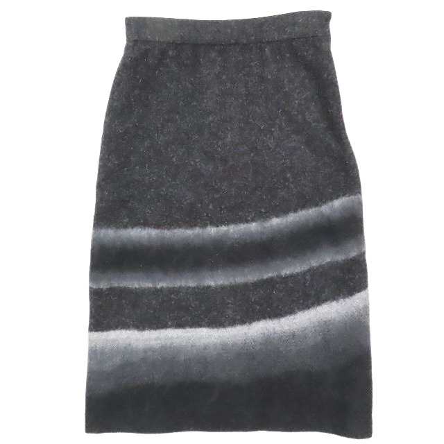 【中古】美品 クリスチャンディオール Christian Dior グラデーション ボーダー スカート ミディ丈 ミモレ丈 ウール ミモレ 40 M グレーの通販は