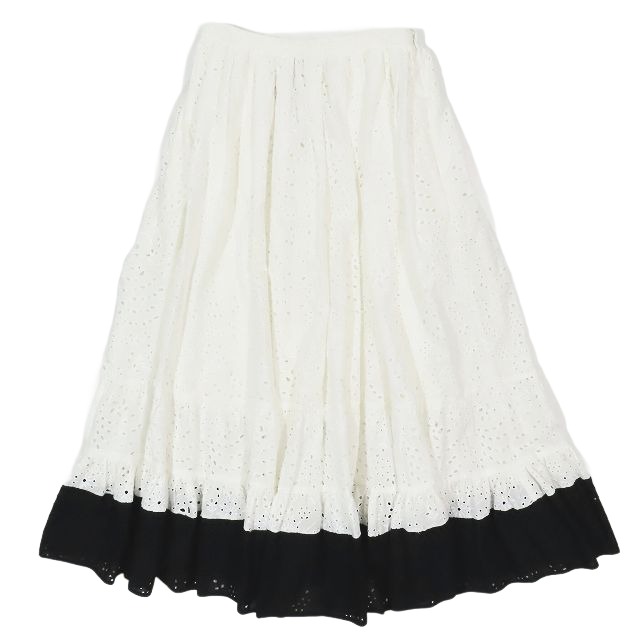 【中古】20ss ヌメロヴェントゥーノ N°21 エンブロイダリーレース フレア スカート 膝丈 ミディ ミモレ丈 バイカラー 36 S 白 黒の通販は