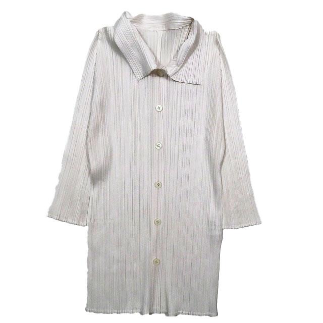 【中古】18AW プリーツプリーズ PLEATS PLEASE ISSEY MIYAKE 衿付き７分袖 ブラウス PP83-JJ105 ジャケット 白 ホワイト 3 レディース の通販は 19,000円