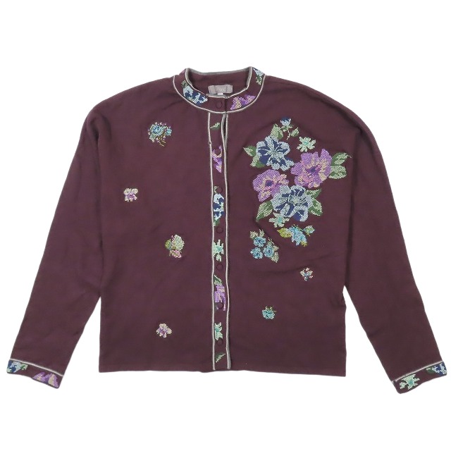 【中古】トクコプルミエヴォル TOKUKO 1er VOL 花柄 ジャガード 刺繍 ニット ジャケット カーディガン 9 M パープル 紫 レディースの通販は 6,375円