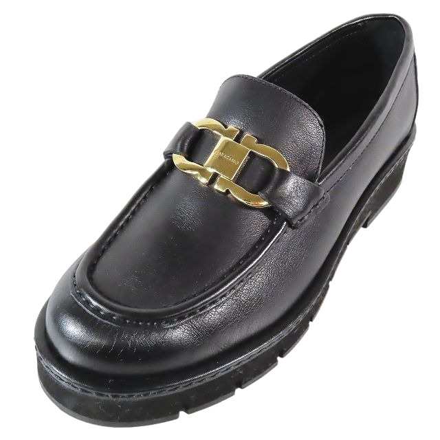 【中古】美品 サルヴァトーレフェラガモ Salvatore Ferragamo ガンチーニ 厚底 レザー ローファー モカシン オックスフォード 6C 23.5cmの通販は