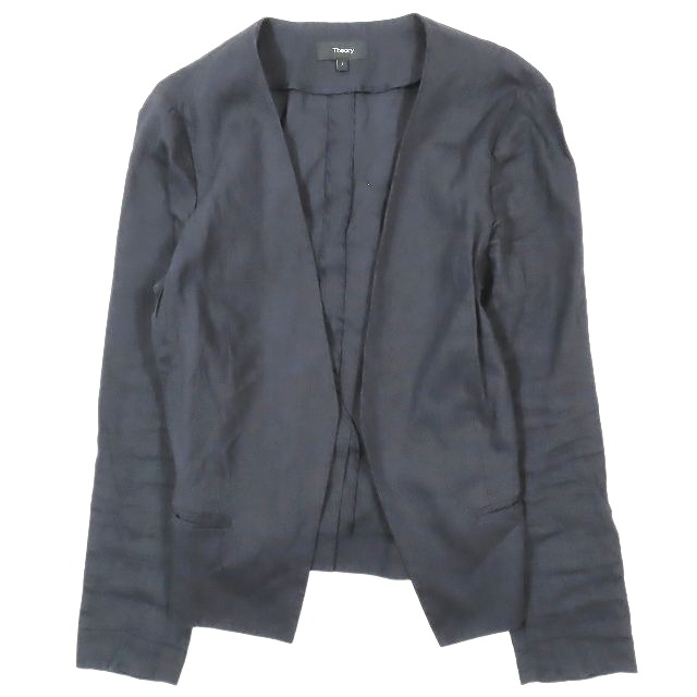 【中古】18ss セオリー Theory リネンブレンド ノーカラー ジャケット カーディガン Vネック 上着 BENEFIELD NOVIC-S 2 ネイビーの通販は
