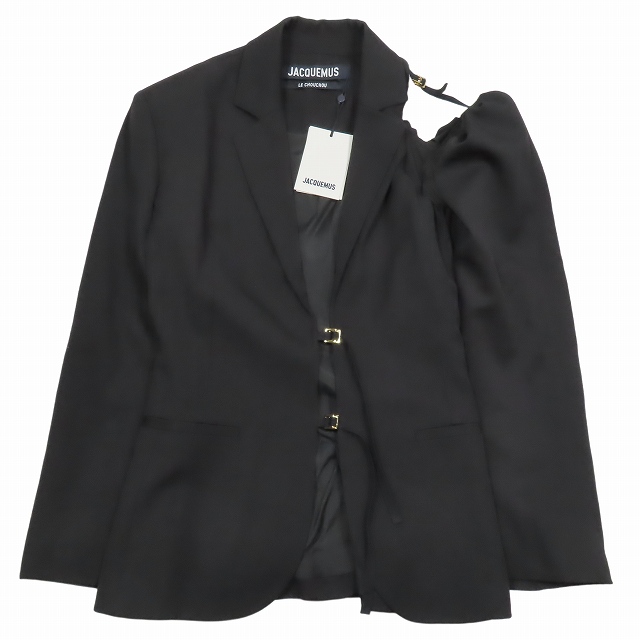 【中古】未使用品 24AW ジャックムス JACQUEMUS テーラードジャケット 変形 アシンメトリー 34 黒/4 レディース