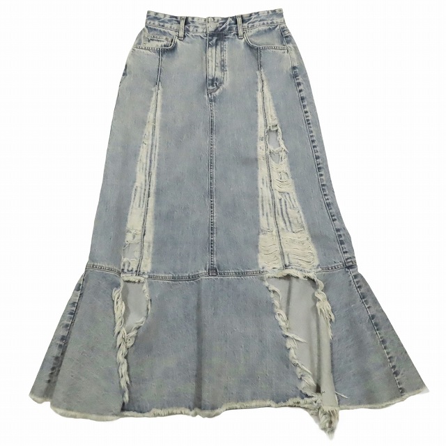 【中古】ロク rokh MIDI DENIM SKIRT デニム マーメイドスカート ダメージ加工 FR38 ライトブルー/8 レディース