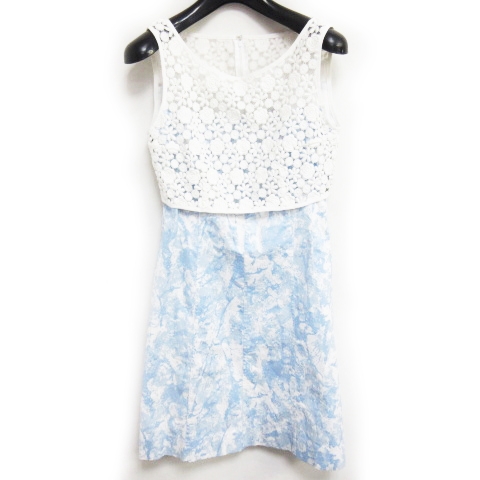 中古 ルネ Rene ワンピース レース 切替 総柄 コットン ストレッチ ノースリーブ 青 白 36 Ibs36 1025 レディースの通販はau Wowma ブランド古着のベクトル